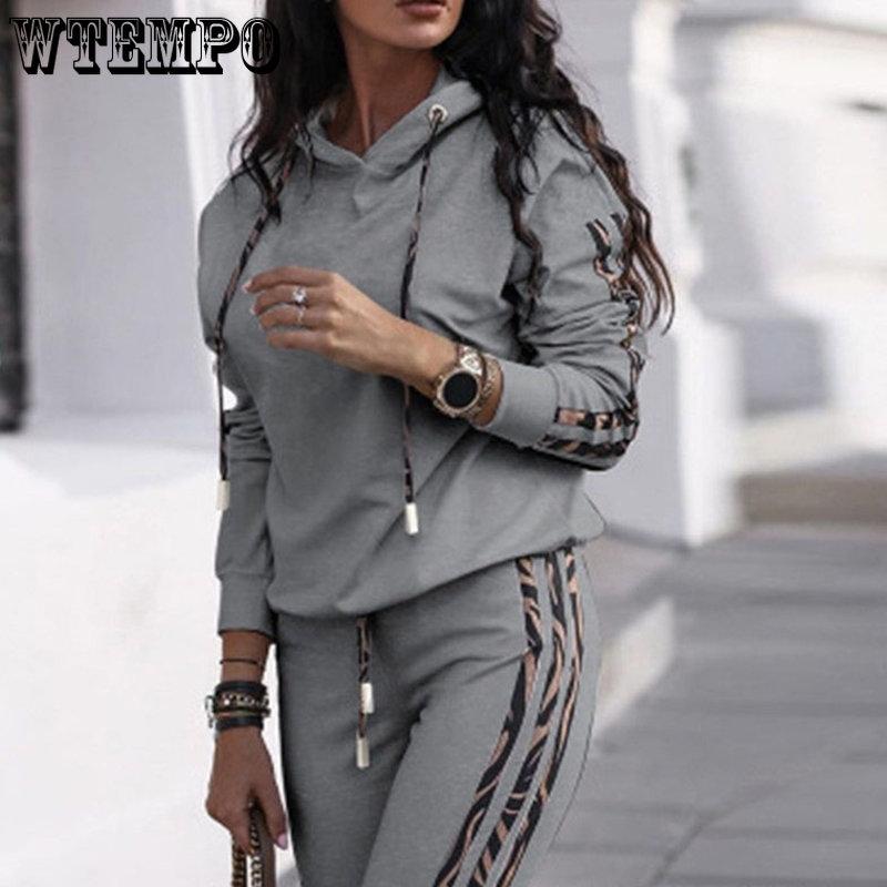 Autumn Winter Hoodies Jogger Pants Two Piece Set Women Warm Thick Fleece Cotton Suit Female Solid Print Casual Tracksuit