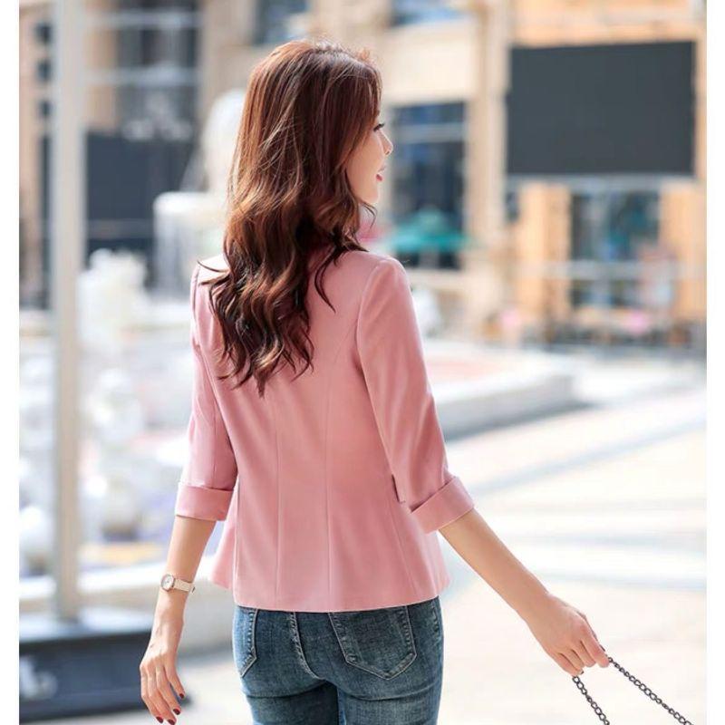 K-style Ol Young Casual One Button 3/4 Sleeve Pink Short Linen Small Suit Small Suit Outwear