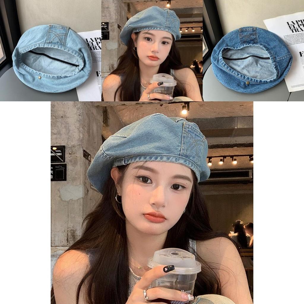 Washed Trendy Denim Beret Hat For Women And Men In Retro Design With Embroidery Unique