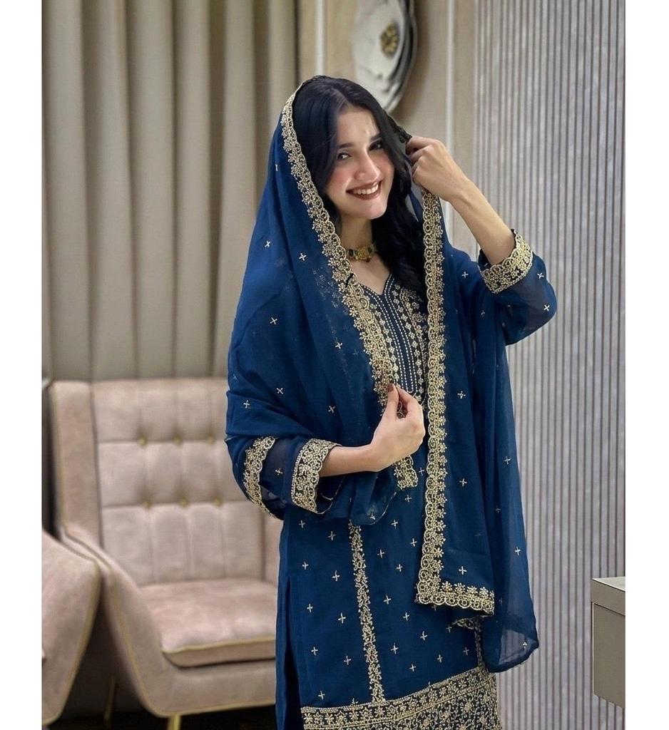 Traje Salwar de Georgette Sintético de Diseñador Indio para Fiesta Conjunto Salwar Kameez Bollywood para Mujer