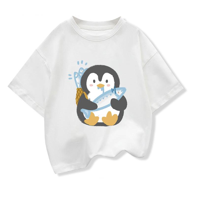 Original Design Summer Kids Clothing Short Sleeve Tee T Shirt Penguin Graphic Tee Tops Boys Girls Pure Cotton Loose T Shirts