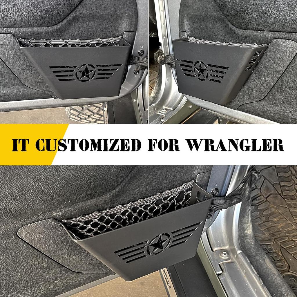 Door Pockets Storage Compatible With 2007-2018 Jeep Wrangler JK JKU 4 Door Metal Side Ert Organizer Box Replace Sagging Net