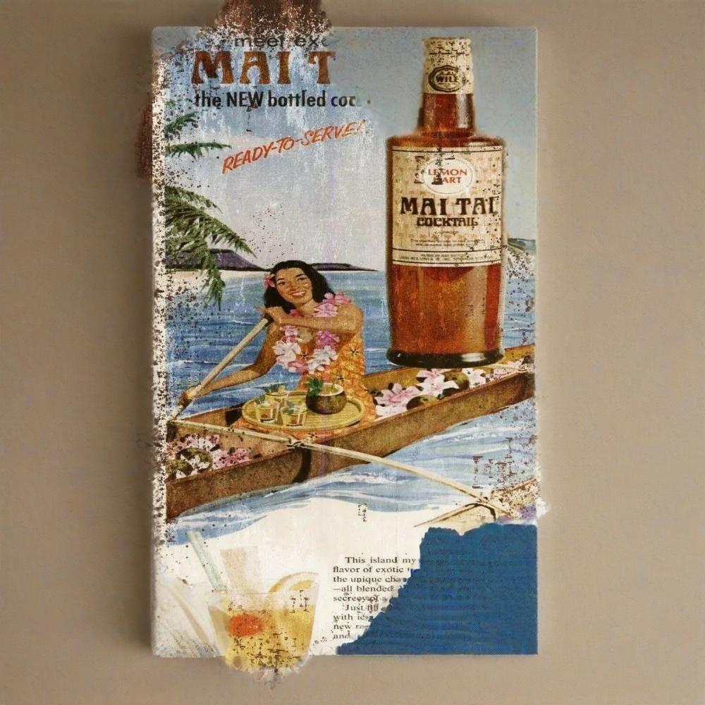 RumVintageAds Mai Tai Rum Werbung Metallschild - Gealterter Look Vintage Retro Stil Wandkunst, Stabile Metallplakette