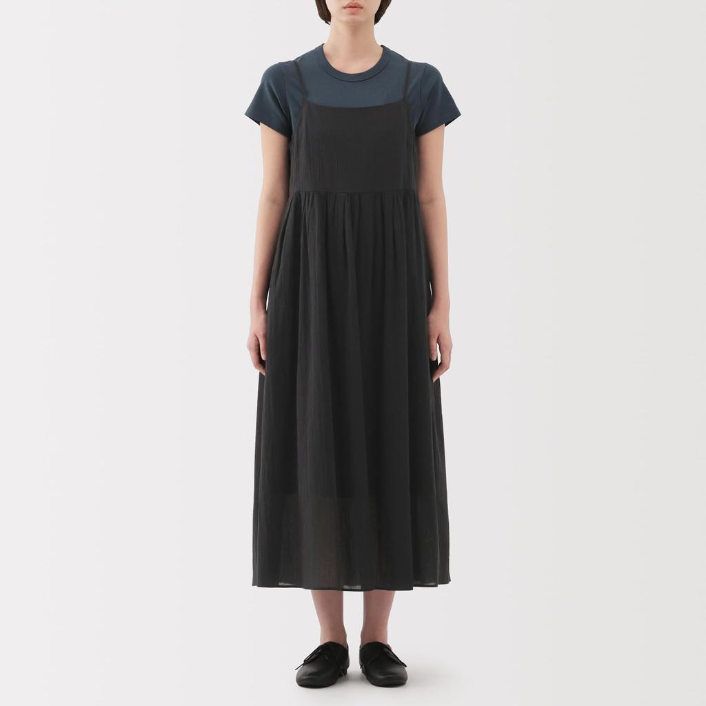 MUJI Women's Strong Twist Voile Camisole Dress, Black, Size S, BC2LNA5S