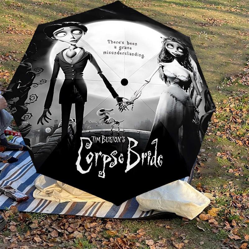 1pc Corpse Bride Automatic Open/Close Umbrella Compact Folding Umbrella with 8-Rib Shaft Lightweight Esign, for Women/Men1208A