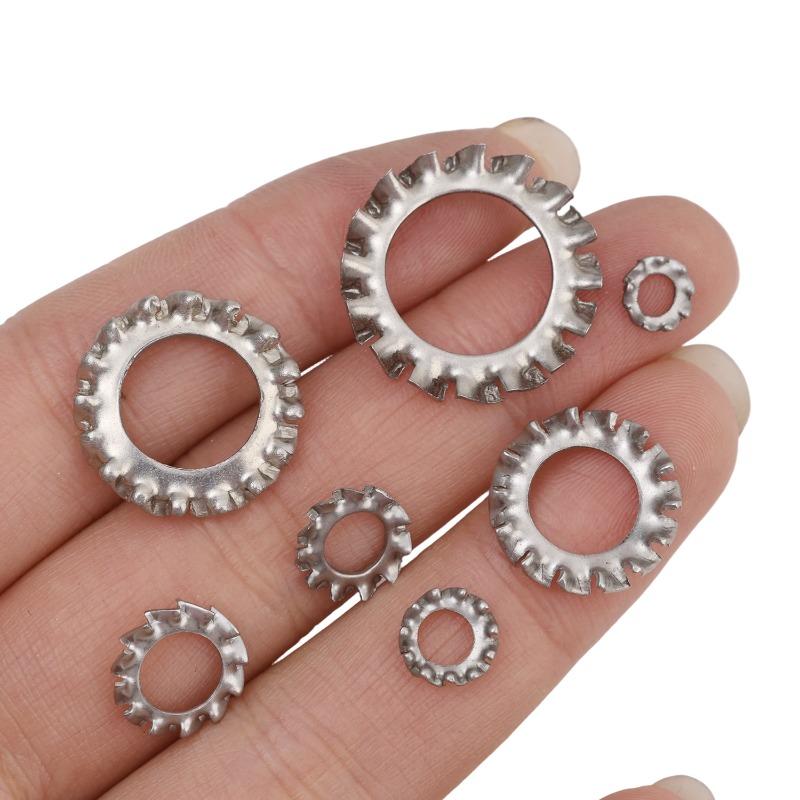 External Tooth Lock Washer Kit M3-M12 Star Serrated Gasket Spacer Assortment Set Stainless Steel Multi Tooth Washer Hardware Box