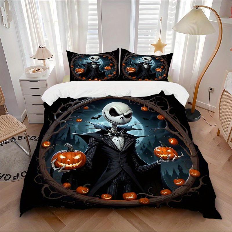 3pcs Happy Halloween Jack Quilt Cover Set (1 Quilt Cover + 2 Pillowcases Without Pillow Core), High-Definition Printing for Home and Dormitory.B0