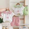 Korean Summer Baby Girl Doll Collar Short Sleeve Outfit Set