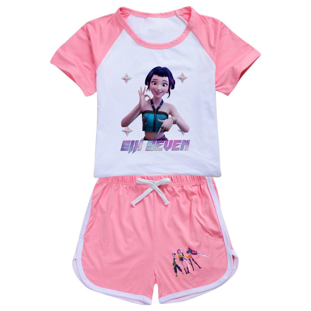 5245 Kids Girls POP Rumi Zoey Mira Print T-shirt Shorts Sport Tracksuit Clothes Set