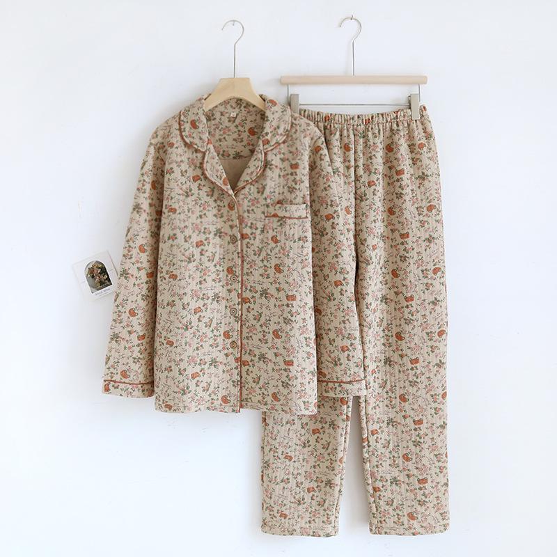 Women's Retro Lapel Cardigan Pajama Set - Long Sleeve, Long Pants, Loose Fit, Plus Size, Perfect for Autumn and Winter