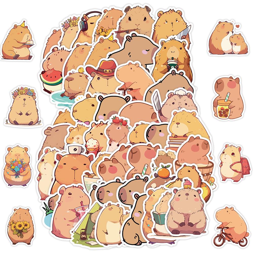 50 Pack Cute Capybara Graffiti Stickers: Waterproof Decorative Decals for Suitcases, Water Bottles, and Journals.