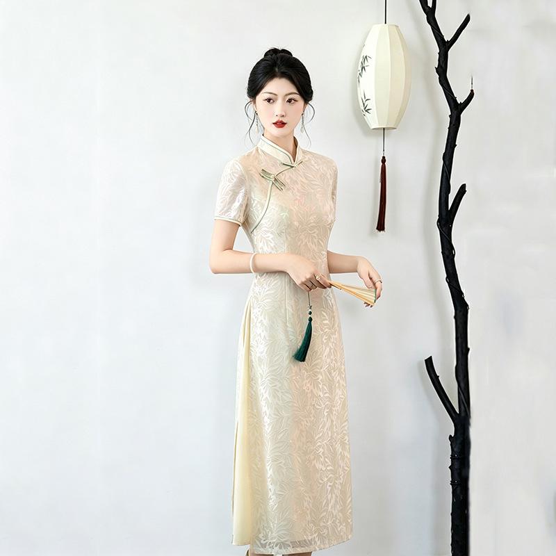 Champagne Aodai national style new Chinese Suzhou cheongsam improved young women's high-end daily dress summer