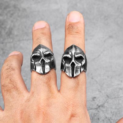 Stainless Steel Men Rings Spartan Helmet Warrior Skull Punk Rock Gothic for Biker Male Boy Jewelry Creativity Gift