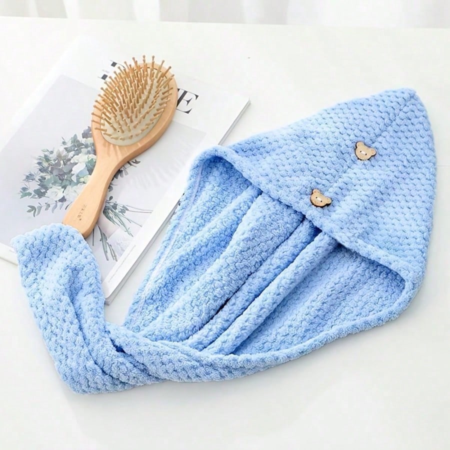 Microfiber Hair Towel Extra Large Wrap Quick Dry Hair Towel Wrap With Elastic Band , Ultra Absorbent Soft Hair Towel Wrap Turban синий