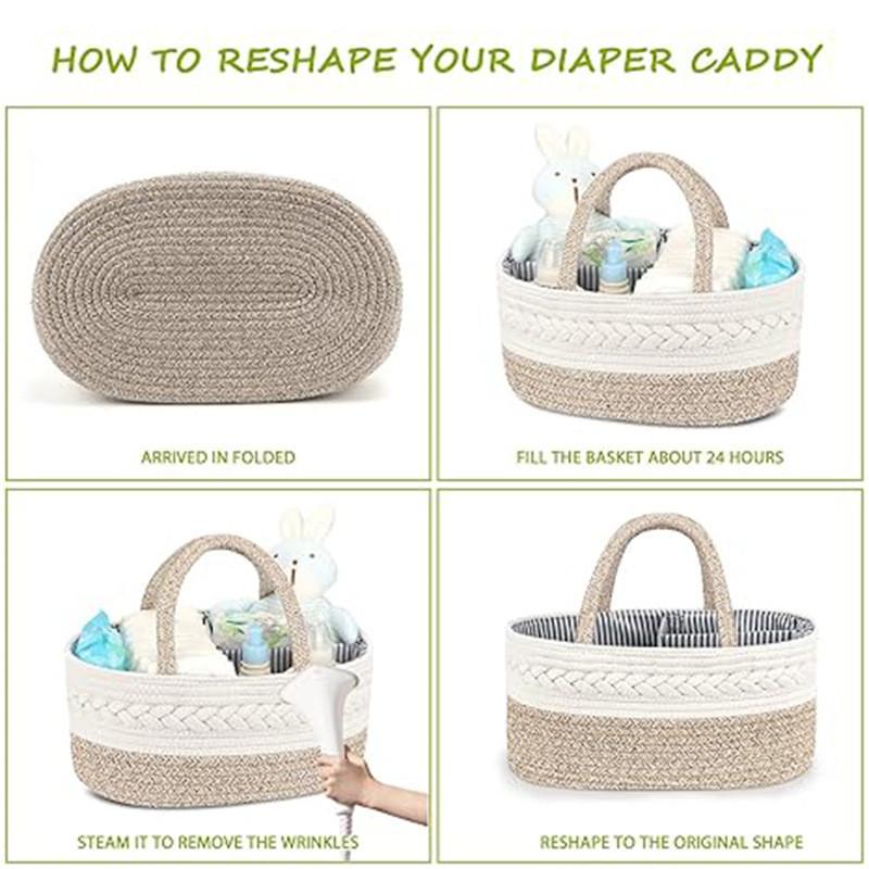 Baby Diaper Storage Basket With Removable Dividers And Cotton Rope For Nursery Organization