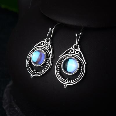 925 Sterling Silber Quaste Mondstein Vintage Tropfen Ohrring für Frauen Mädchen Hochzeit Party Eleganter Schmuck