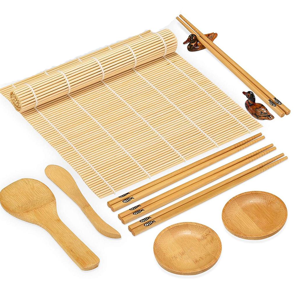 1set DIY Bamboo Sushi Maker Multifunctional Roll Cooking Tools with Sushi Bazooka Make Bamboo Mats Bamboo Chopsticks