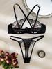 Lace-Cutout Transparent Sexy Lingerie Set with Embroidered Mesh Panties