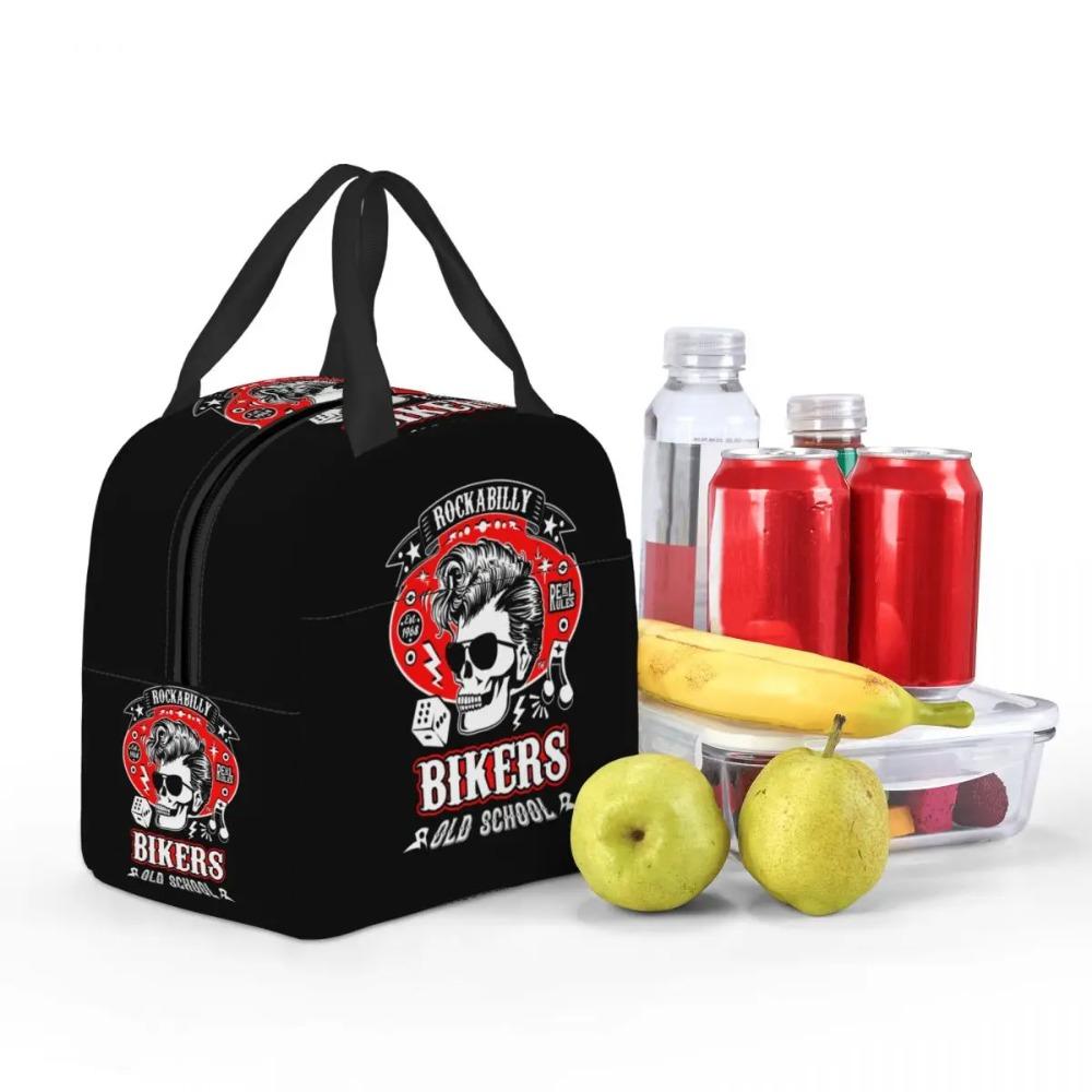 Rockabilly Music Rock N Roll Bikers Skull Rockers Psychobilly Thermal Insulated Lunch Bag Women Portable Lunch Tote Food Box