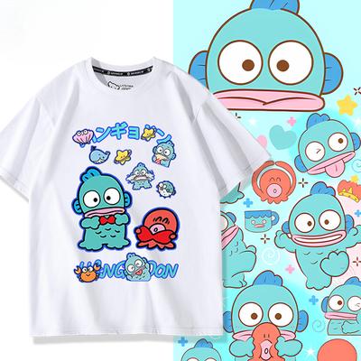Tecknad söt Hangyodon grafisk T-shirt sommar herr 100% bomull avslappnad andningsbar T-shirt modetrend Harajuku lös T-shirt