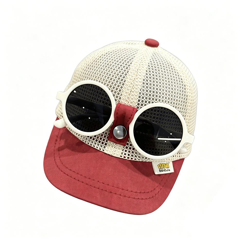 Kids Summer Sun Hat Baseball Cap With Sunglasses Mesh Breathable Baby Boy Girl Sun Protection Bucket Hat Toddler Visor Cap