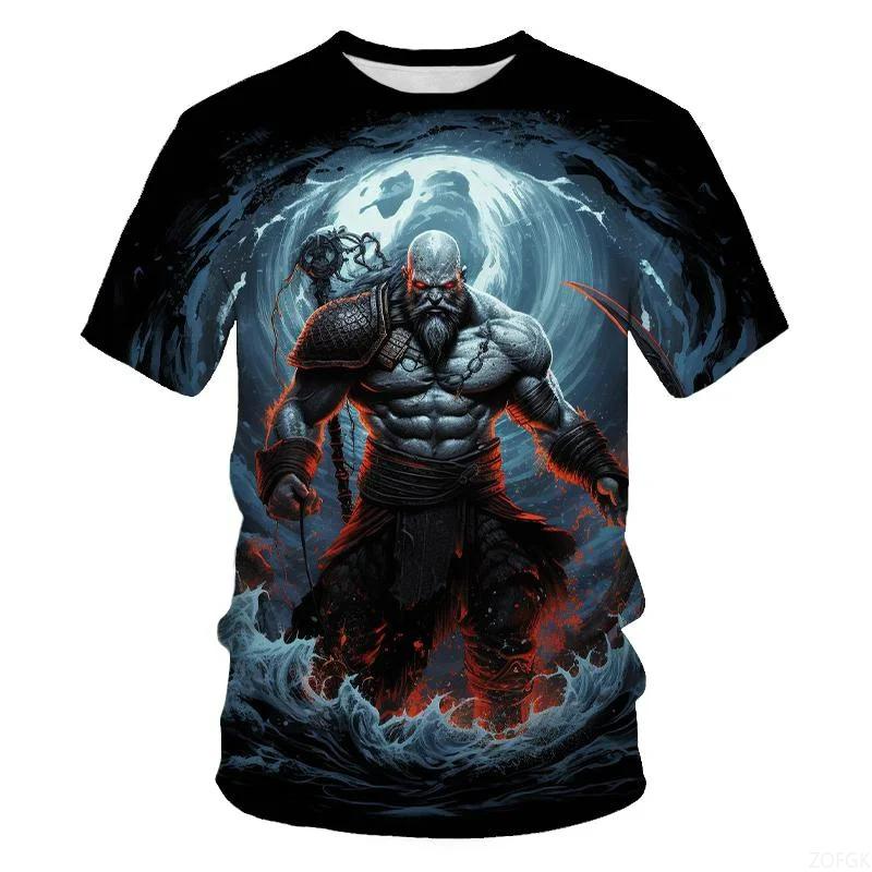 Men's Fashion Game Character 3D Printed T-shirt Hip Hop Trend Harajuku Street Wear Round Neck Short Sleeve God of War Summer