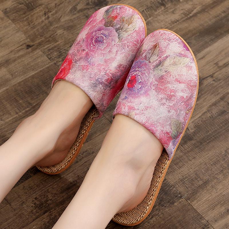 Four Seasons Cartoon Flower Non-slip Breathable Indoor Slippers with Thick Sole for Couples