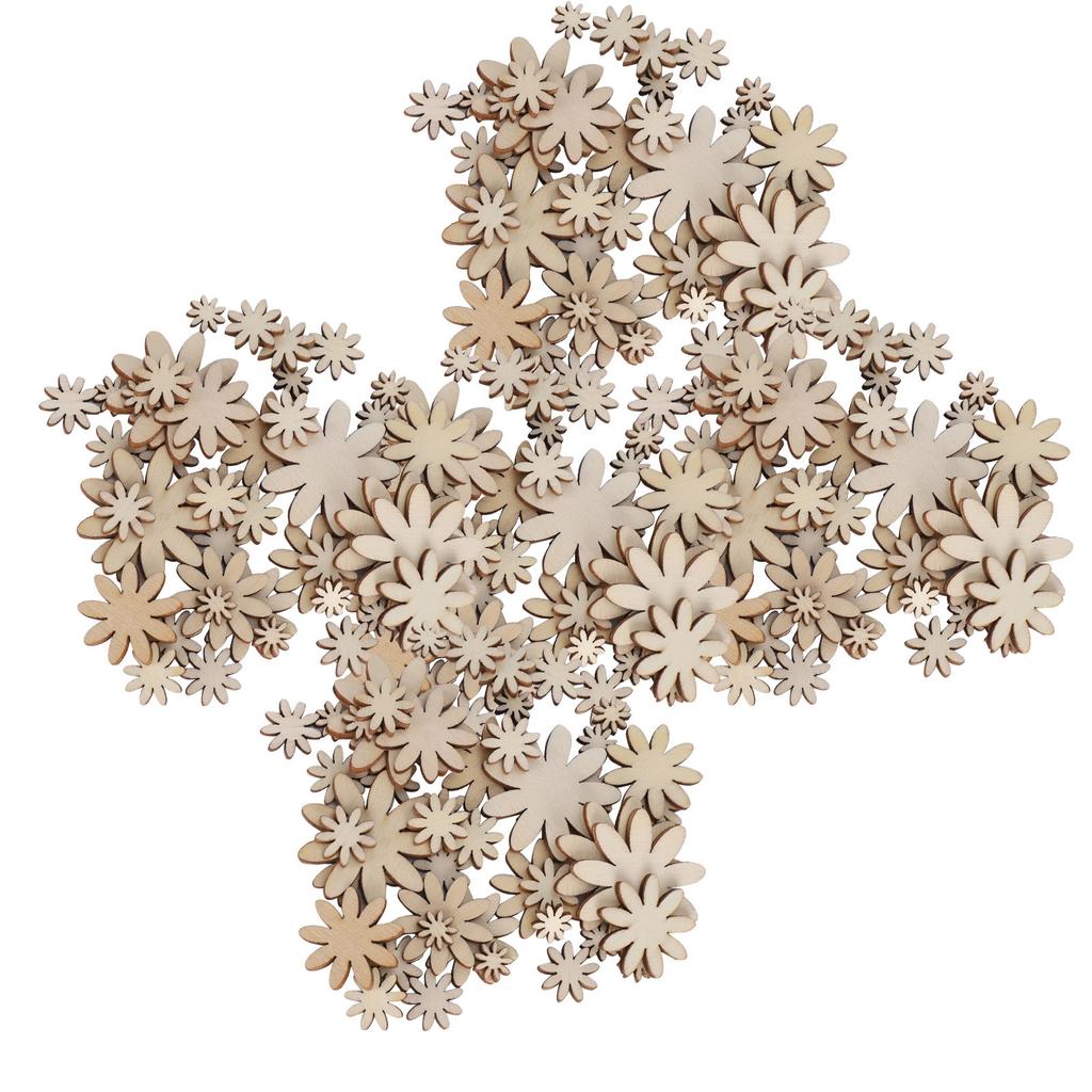 250Pcs Flower Wooden Embellishments DIY Non Porous Ornaments Cutouts Craft Decorations