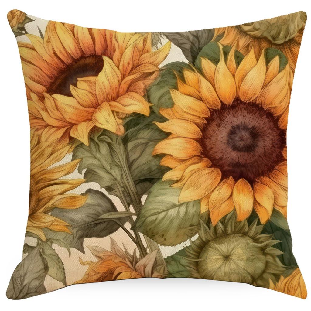 Flowers And Plants Sunflower Linen Pillow New Sofa Pillow Home Printed Pillow Case Premium Durable Quality Useful