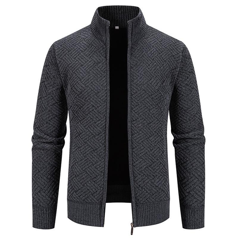 New Winter Men's Fashionable Casual Stand-up Collar Sweater Jacket Thickened Velvet Jacket for Young and Middle-aged People