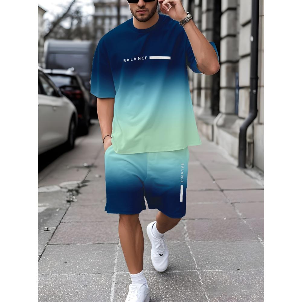 New Men's Casual Short-Sleeve T-Shirt and Shorts Set Urban Street Style T-Shirt and Shorts Combo Men's Athletic Set