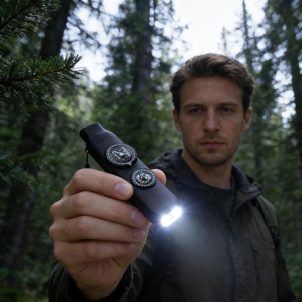 7-in-1 Snow Emergency Whistle, LED Light Whistle With Compass & , Portable Winter Gear, For Snowstorm Res