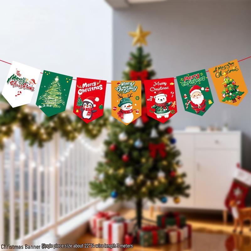 24 Christmas Cartoon Store Paper Bunting Flags for Festive Atmosphere
