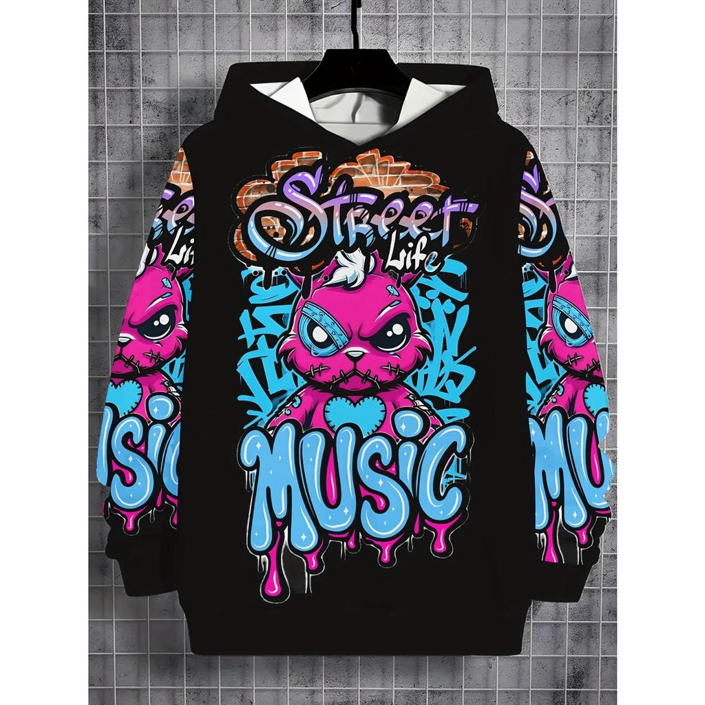 New 3D printed hooded sweatshirt, fashionable long sleeved hooded sweatshirt, comfortable pullover for boys and girls, children's hoodie