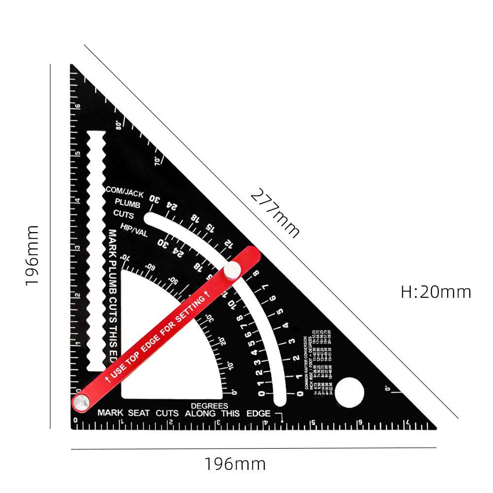 ZJ Aluminum Alloy 7" Triangle Woodworking Ruler - Inch/Metric 90° Right Angle Ruler