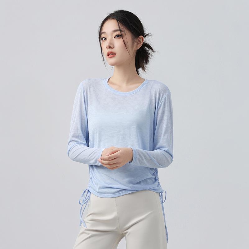 

Женский осенний топ для йоги с длинным рукавом, сборкой и кулиской Large