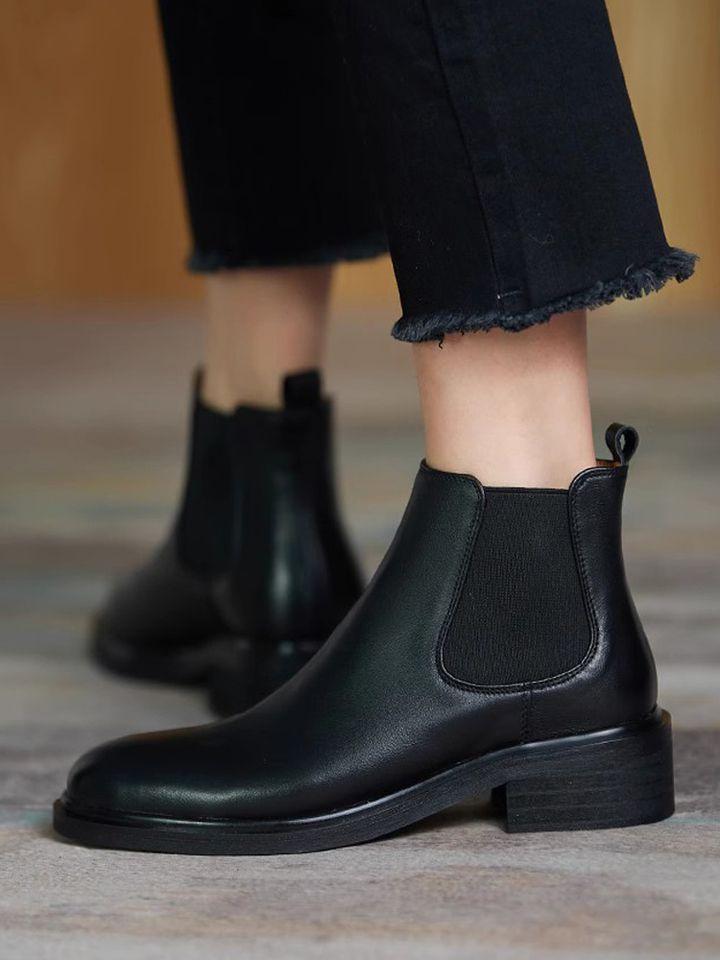 2025 Autumn and Winter New Minimalist One-pedal Chelsea Boots Medium Heel Black Martin Boots Women's Ankle Boots Thick Heel Short Boots