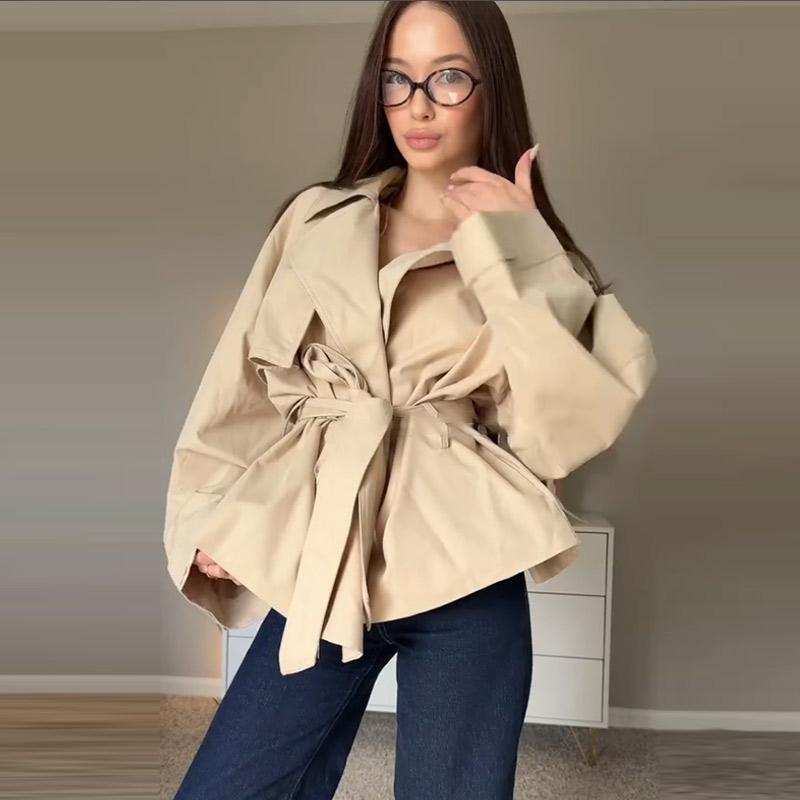 

Кардиган на завязках с лацканами, ветровка, женская свободная ветрозащитная куртка с длинным рукавом, повседневная верхняя одежда, ретро британский стиль, осень 2025 L абрикосовый