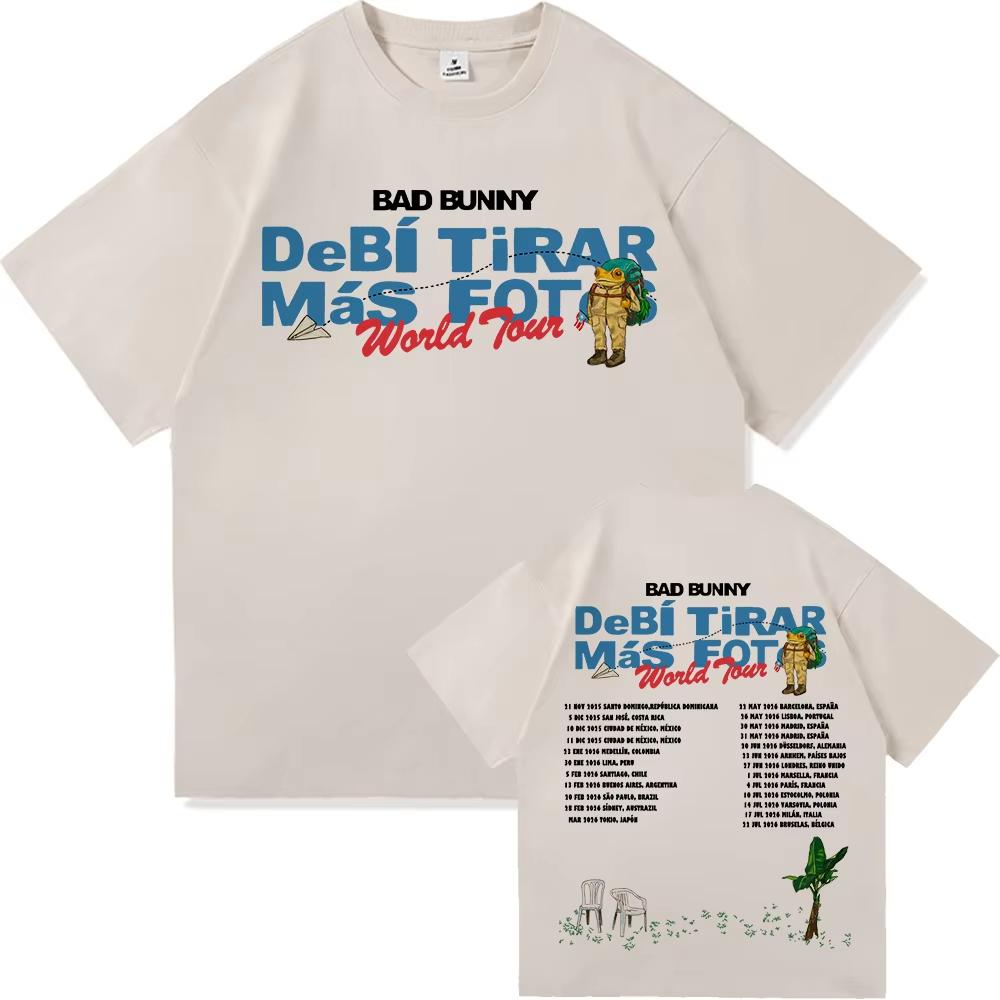 Bad Bunny Deb Tirar Ms Fotos World Tour 20252026 Tshirt Funny Vintage Frog T Shirt Unisex Women High Quality Cotton Tees Shirts