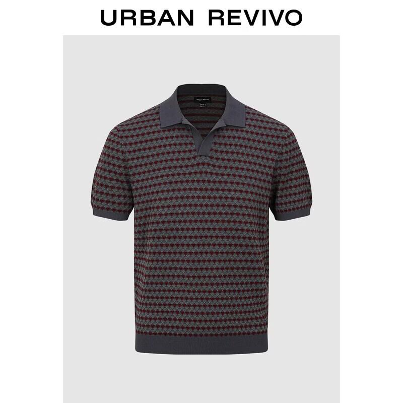 Men s Summer Contrast Diamond Knit Short-Sleeve Shirt S