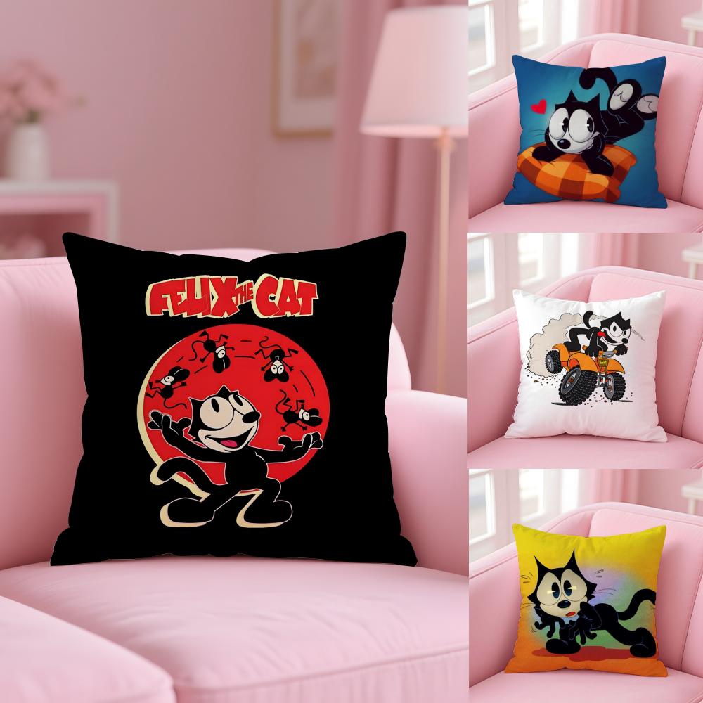 F-Felix The Cat Exquisite Cushion Cover Soft Short Plush Double-Sided Printing Home Decor Machine Washable Pillow Case Gift