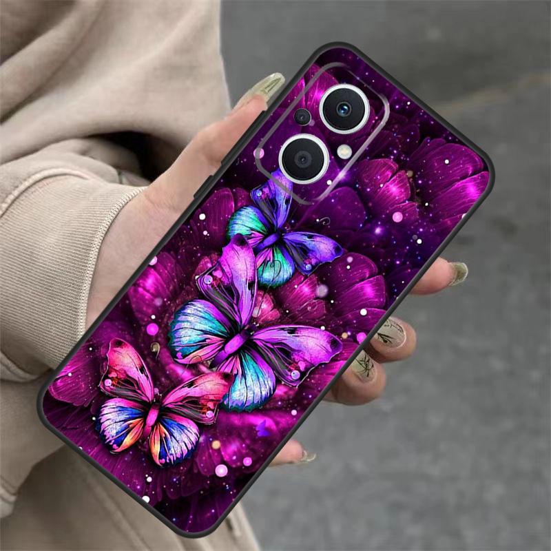Black Beautiful Butterfly Case For OPPO Reno 14F 13F 12F 11F 10 12 13 14 Pro 7 8 Lite OPPO Find X5 X6 X8 X9 Pro Cover
