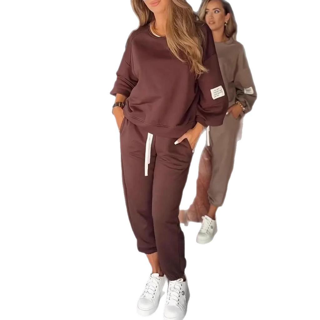 2025 Trendy Women's Knit Two-Piece Set: Long-Sleeve Top & Wide-Leg Pocket Pants