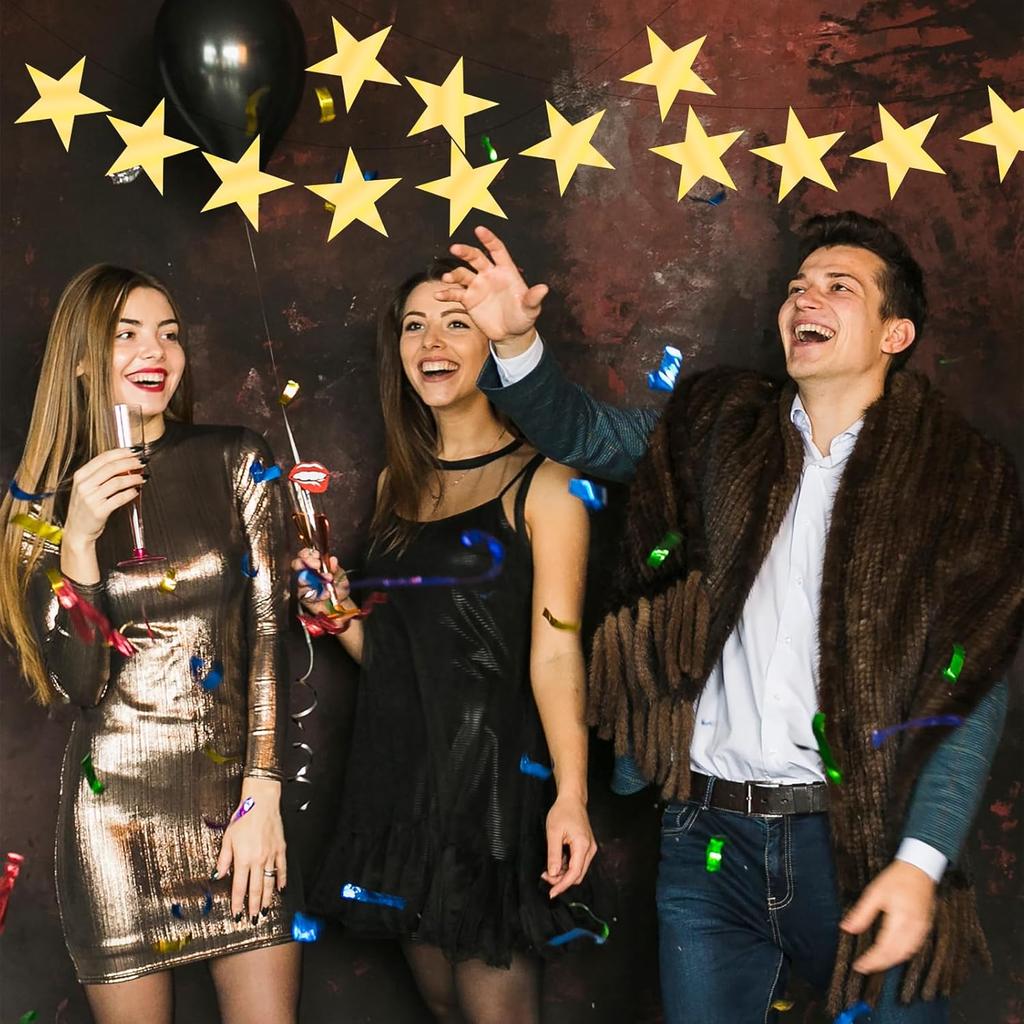 24 Pcs Gold Paper Stars Decoration, 5.9 Inch Golden Star Decor Double Sided Star Cutouts Glitter Printed Stars for Bulletin Poster Boards Wall Board