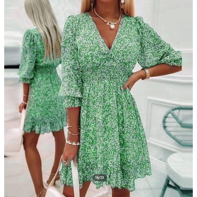 Loose Printed Short Sleeve Sleeved Floral Dress Loose Short Sleeve Floral Dress