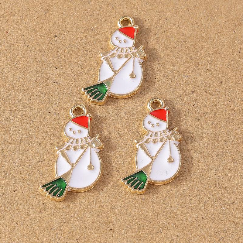 10pcs Enamel Christmas Tree Snowman Pendant Charms for Jewelry Making Christmas Earrings Necklaces DIY Accessories Supplies