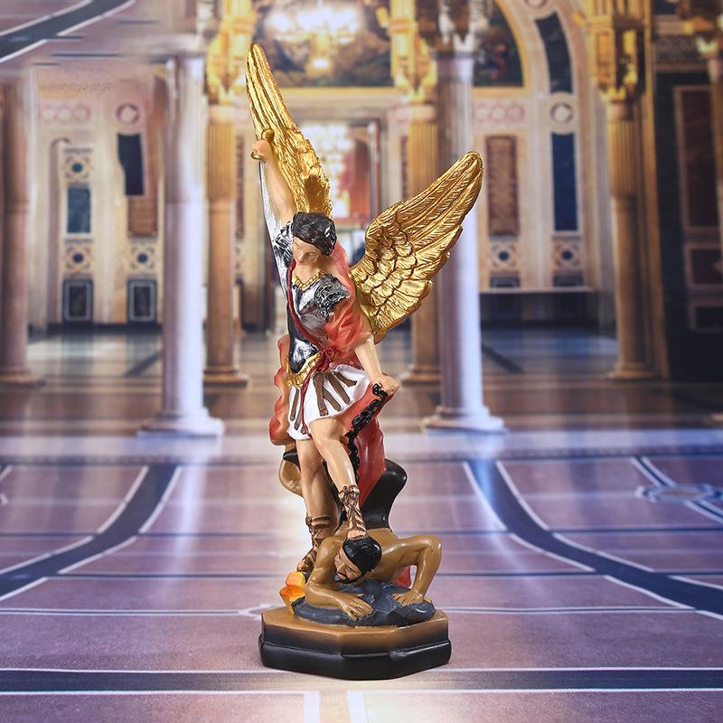 St. Michael Archangel Slaying Demon Figurine Resin Ornament Home Office Desk Bedroom Decoration Gift Statue Sculpture