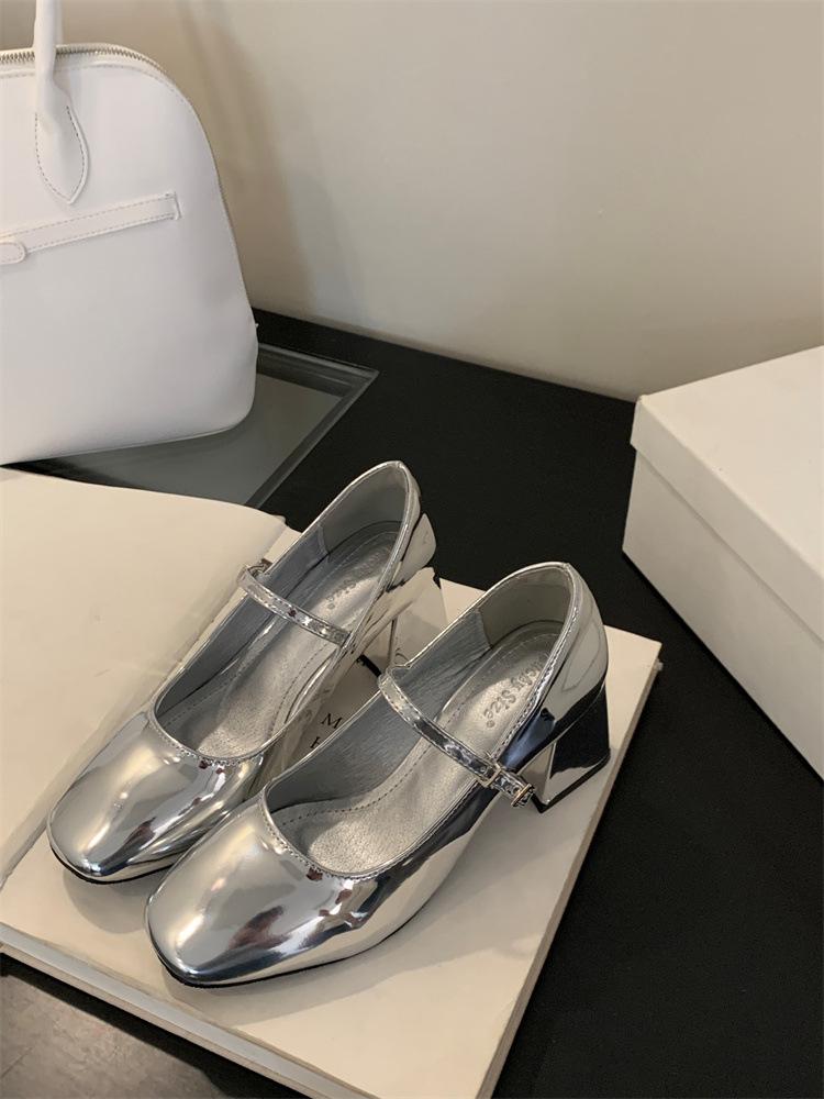 Round Toe Chunky Heel Mary Jane Shoes - Women's French Low-Cut, One-Strap Commuter Heels