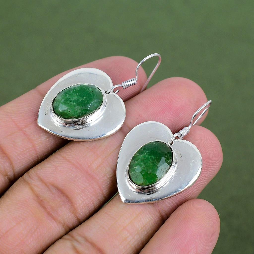 Faceted Zambian Emerald Earring 925 Sterling Silver Earring Original Gemstone Earring Handmade Dangle Earrings Elegant Jewelry Gifts For Her