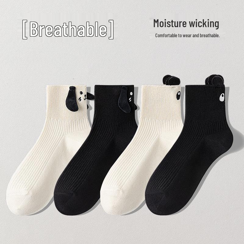 Women's Autumn Cartoon Cute 3D Ear Socks: Versatile, Sweat-Absorbent, Odor-Resistant, Short Socks Made from Xinjiang Boneless Cotton